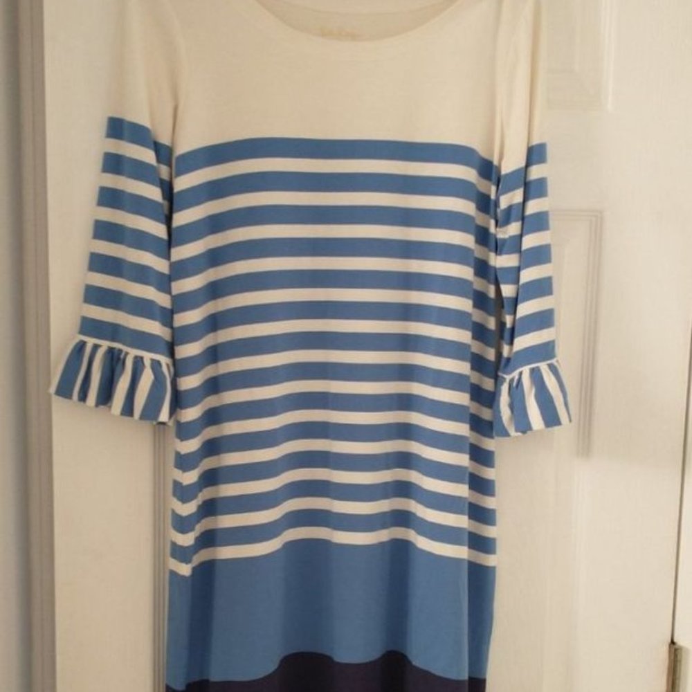 Lilly Pulitzer Sophie White Blue Striped  Knit Dress Women's Large